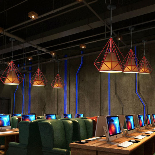 Diamond Frame Hanging Light - Simplicity Design Iron Pendant Fixture For Restaurants