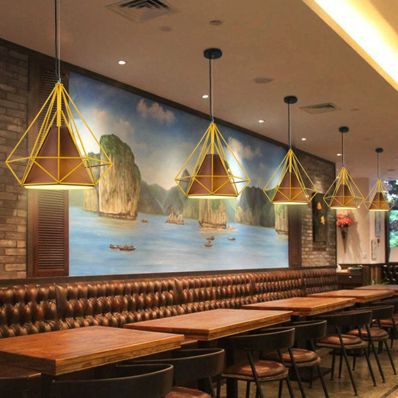 Diamond Frame Hanging Light - Simplicity Design Iron Pendant Fixture For Restaurants