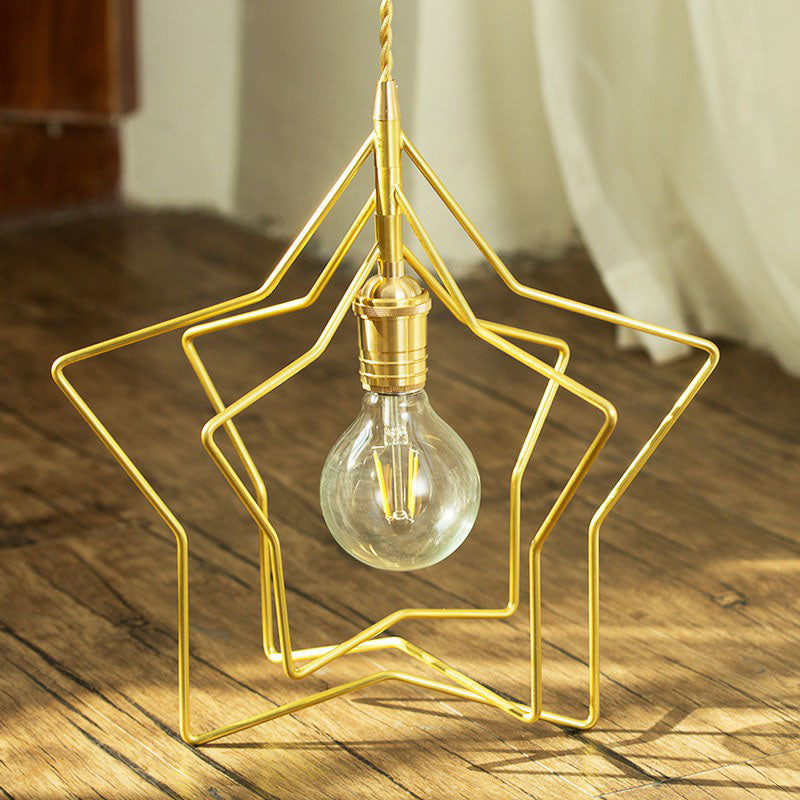 Retro Style Gold Iron Suspension Pendant Ceiling Light - Star Frame Design Ideal For Restaurants