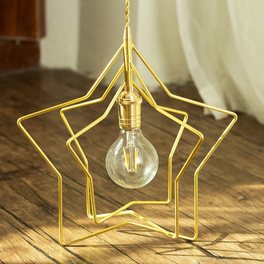 Retro Style Gold Iron Suspension Pendant Ceiling Light - Star Frame Design Ideal For Restaurants