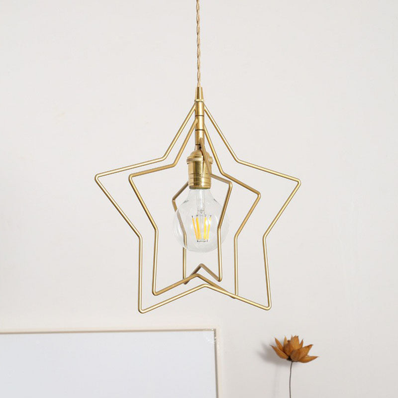 Retro Style Gold Iron Suspension Pendant Ceiling Light - Star Frame Design Ideal For Restaurants