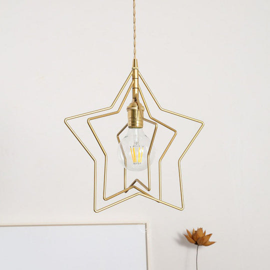 Retro Style Gold Iron Suspension Pendant Ceiling Light - Star Frame Design Ideal For Restaurants