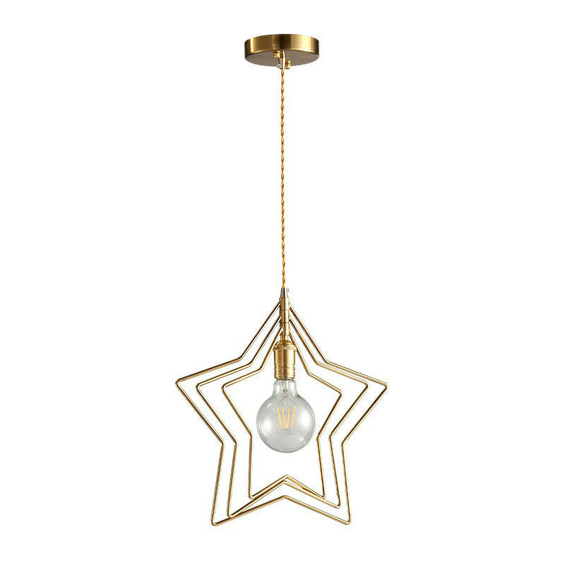 Gold Retro Star Frame Iron Pendant Light For Restaurants