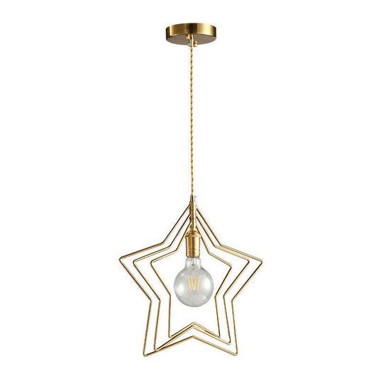 Gold Retro Star Frame Iron Pendant Light For Restaurants
