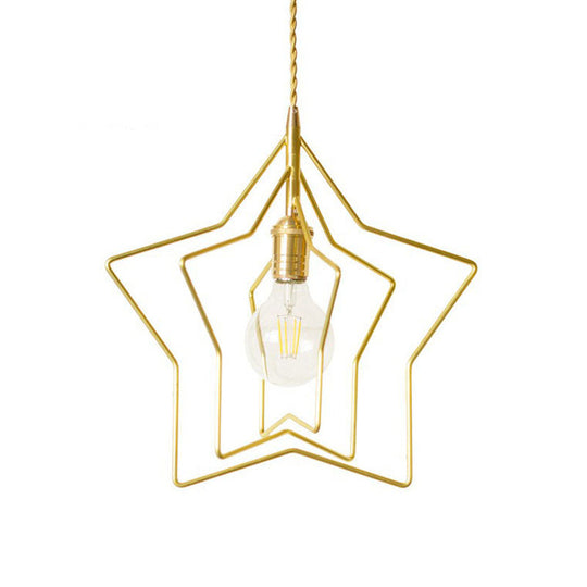 Retro Style Gold Iron Suspension Pendant Ceiling Light - Star Frame Design Ideal For Restaurants /