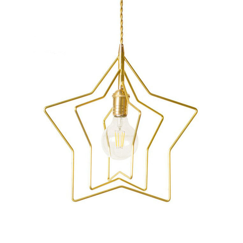 Gold Retro Star Frame Iron Pendant Light For Restaurants /