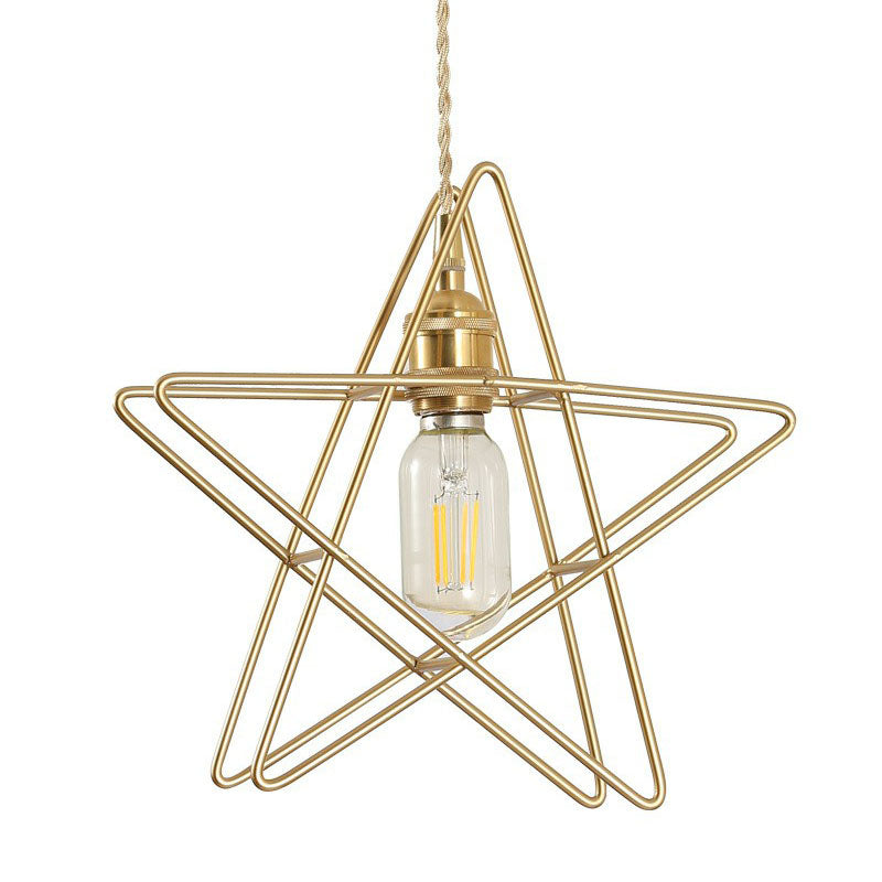Retro Style Gold Iron Suspension Pendant Ceiling Light - Star Frame Design Ideal For Restaurants /