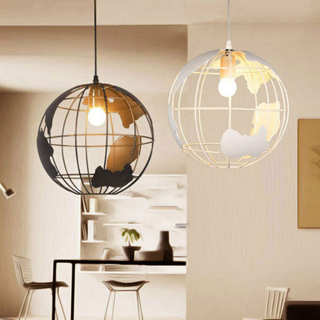 Vintage Terrestrial Globe Iron Pendant Lamp - Single-Bulb Hanging Light For Corridor