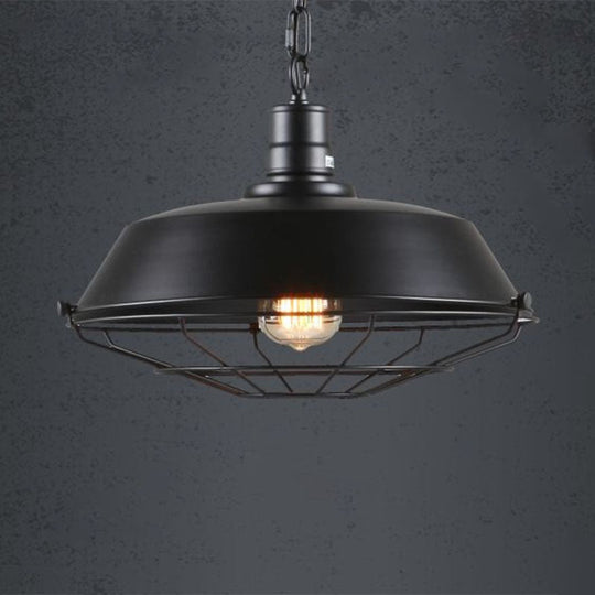 Vintage Industrial Hanging Lamp - Iron Lighting Pendant With Cage Bottom In Black