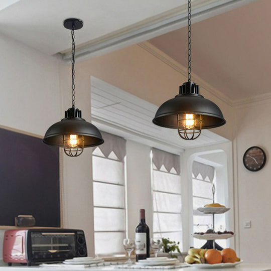 Retro-Style Black Metal Pendant Ceiling Light With Pot Cover Design