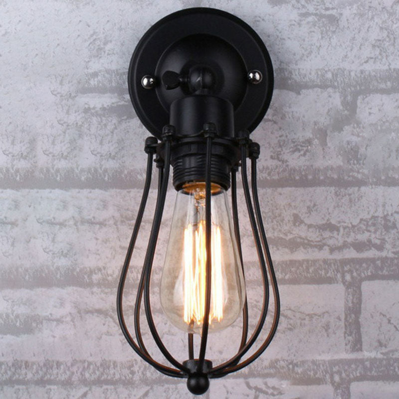 Vintage Grapefruit Cage Wall Light - Single-Bulb Iron Lamp Black