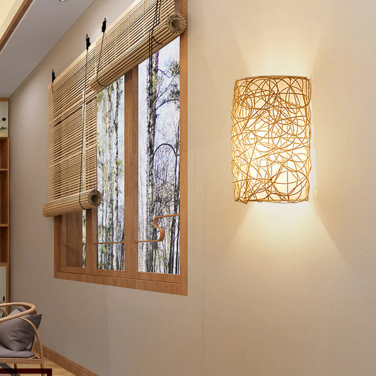 Nordic Style Rattan Wall Lamp - Half Cylinder Shape For Corridors
