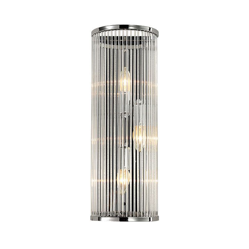 Modern Chrome Wall Sconce Fixture With Clear Crystal Shade - 3-Light Bedroom Light