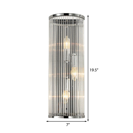 Modern Chrome Wall Sconce Fixture With Clear Crystal Shade - 3-Light Bedroom Light