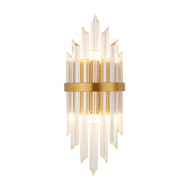 Modernist Clear Crystal Prism Wall Sconce With 2 Lights - Brass Finish