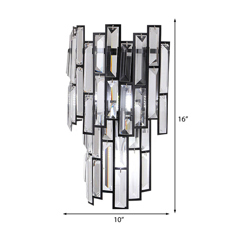 Contemporary Clear Crystal Block Led Wall Lamp In Sleek Black Finish - Ideal For Corridor Lighting