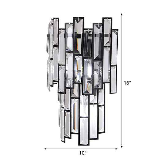 Contemporary Clear Crystal Block Led Wall Lamp In Sleek Black Finish - Ideal For Corridor Lighting