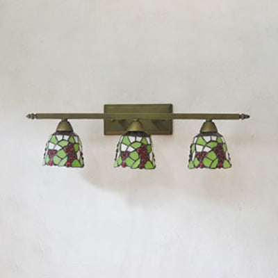Tiffany Rustic Bell Wall Sconce Lamp: Stained Glass Bathroom Lighting With 3 Pink/Red/Orange/Purple