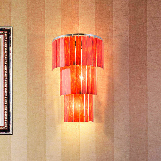 Modern Red Prism Wall Sconce - 2-Light Acrylic And Steel Lamp For Living Room