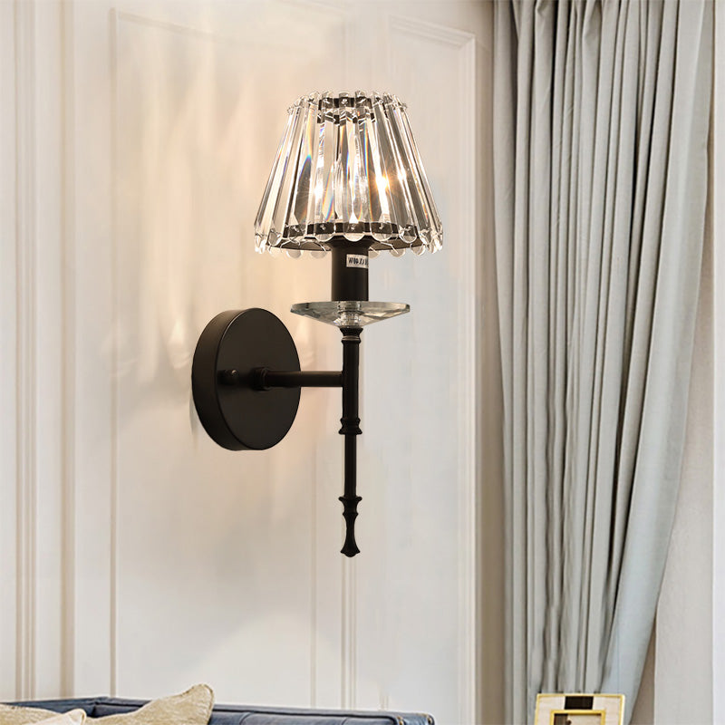 Modern Conical Crystal Wall Light With Gold Finish - Stylish Lighting Fixture For Living Room