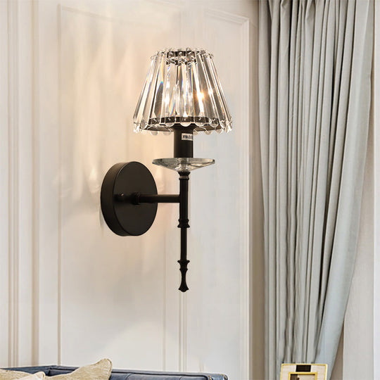 Modern Conical Crystal Wall Light With Gold Finish - Stylish Lighting Fixture For Living Room