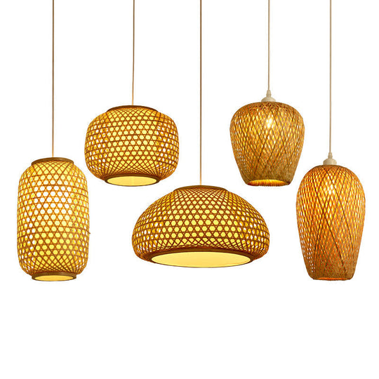 Minimalist Handwoven Rattan Pendant Ceiling Light - Wood Suspension Lighting