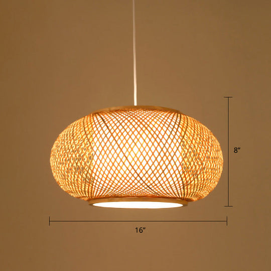 Sleek Handwoven Wood Suspension Light - Minimalist Rattan Pendant Ceiling Lamp