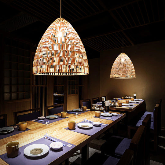 Modern Style Rattan Hanging Pendant Light With Wood Frame For Tea Rooms