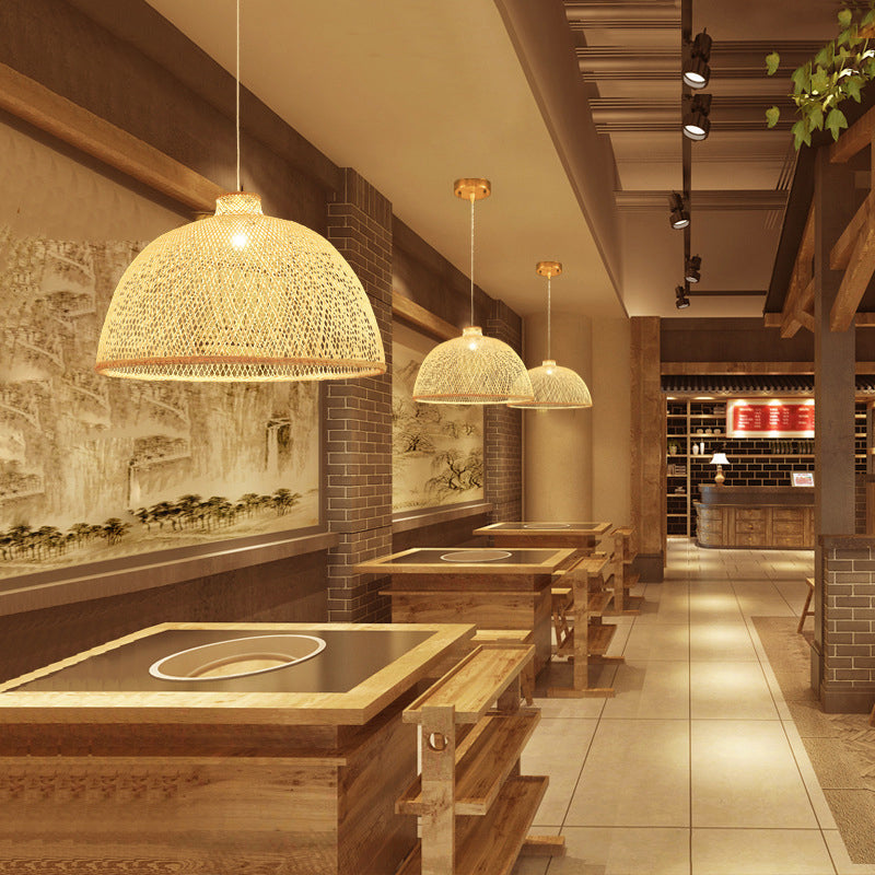 Bamboo Suspension Lighting: Minimalist 1-Head Wood Pendant For Tea Room / A