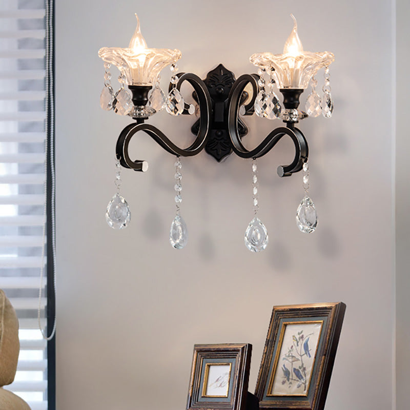 Modern Scalloped Crystal Wall Lamp With Curved Arm In Black 2 /