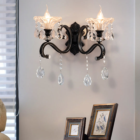 Modern Scalloped Crystal Wall Lamp With Curved Arm In Black 2 /