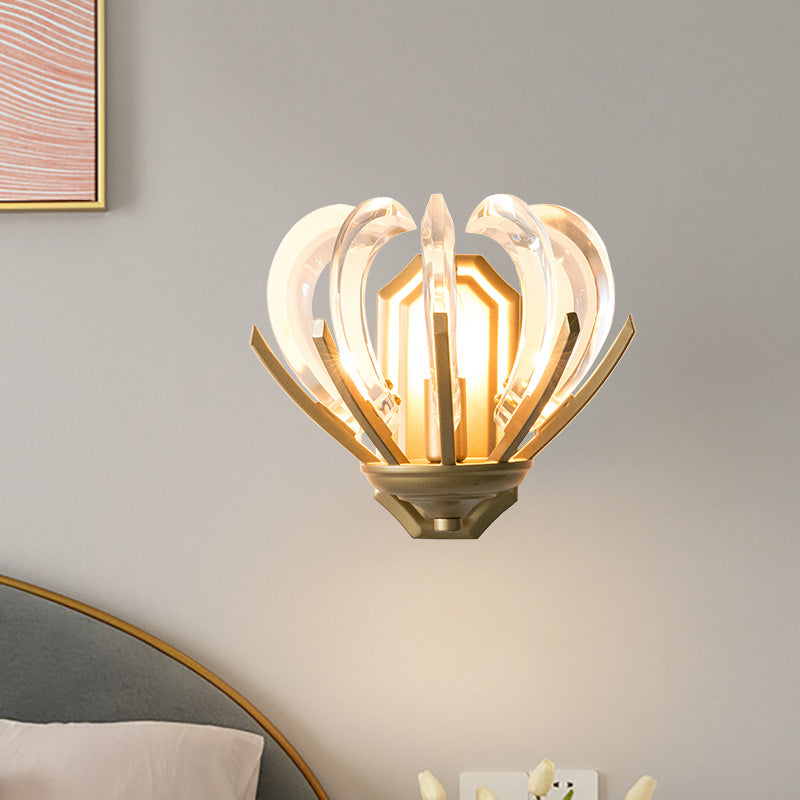 Vintage Flower Design Wall Sconce With Crystal Accents - Stylish Gold Finish Light For Bedroom