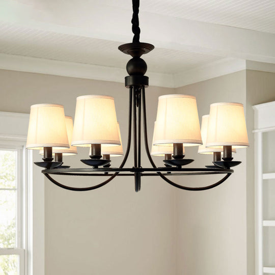 Vintage Tapered Drum Chandelier Pendant Light - Black Fabric For Living Room