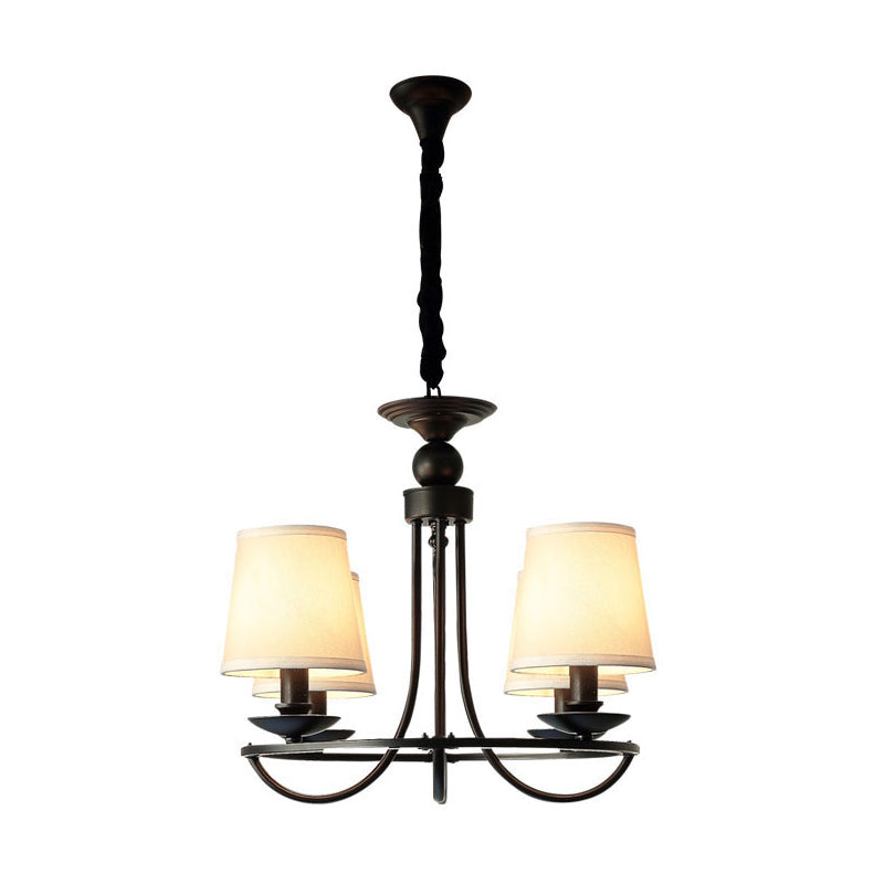 Vintage Tapered Drum Chandelier Pendant Light - Black Fabric For Living Room