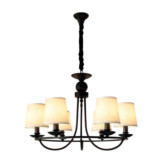 Vintage Tapered Drum Chandelier Pendant Light - Black Fabric For Living Room