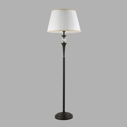 Traditional White Bucket Pleated Fabric Floor Lamp Stand Up Lighting For Living Room