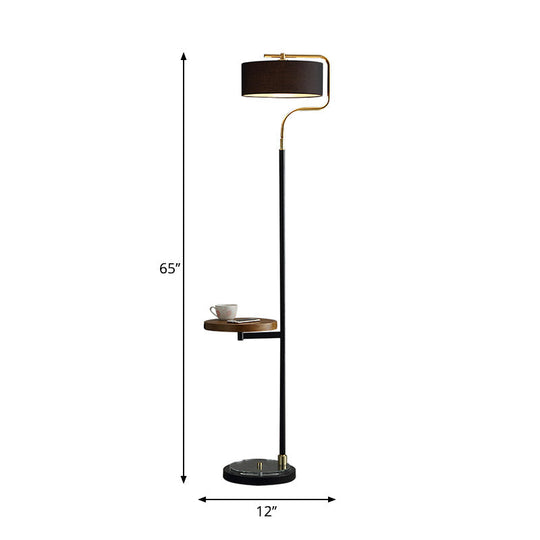 Classic Drum Shade Standing Floor Lamp With Fabric - Black / C