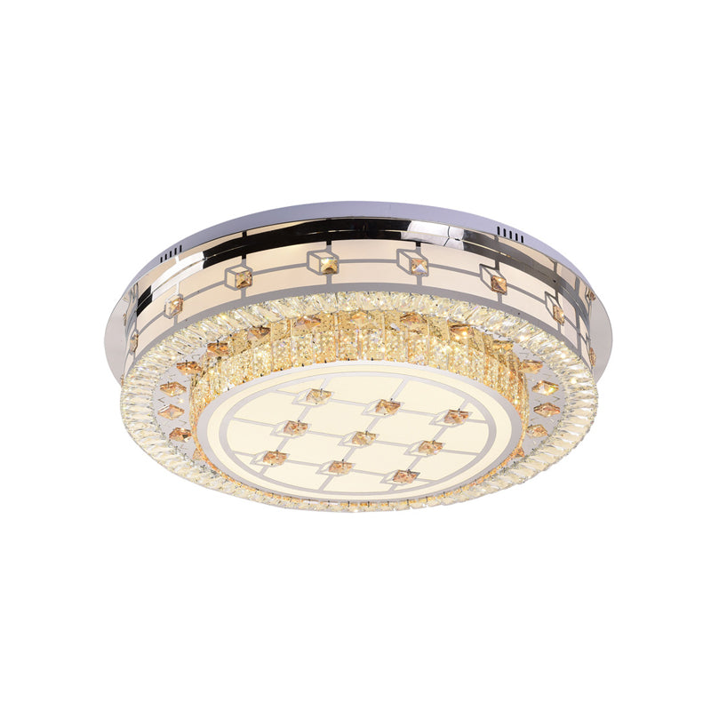 Modernist Led Chrome Crystal Flush Mount Ceiling Light For Living Room - 23.5’/31.5’ Diameter