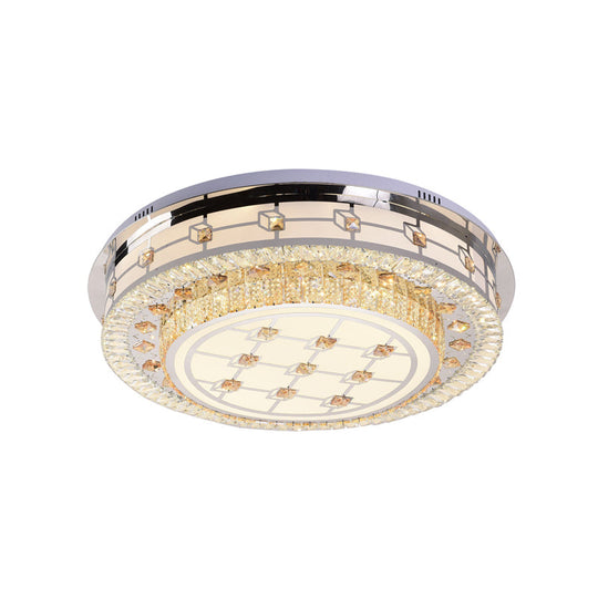 Modernist Led Chrome Crystal Flush Mount Ceiling Light For Living Room - 23.5’/31.5’ Diameter