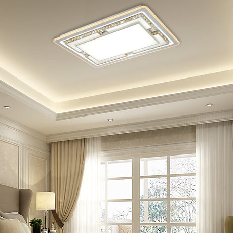 White Crystal Led Ceiling Light Fixture - Minimalist Rectangular Flush Mount / B