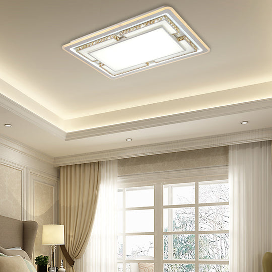 White Crystal Led Ceiling Light Fixture - Minimalist Rectangular Flush Mount / B