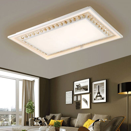 White Crystal Led Ceiling Light Fixture - Minimalist Rectangular Flush Mount / A