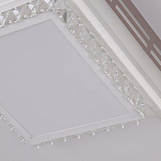 Simple Flush Mount Led Acrylic Ceiling Light With Crystal Accent - White Square/Rectangle