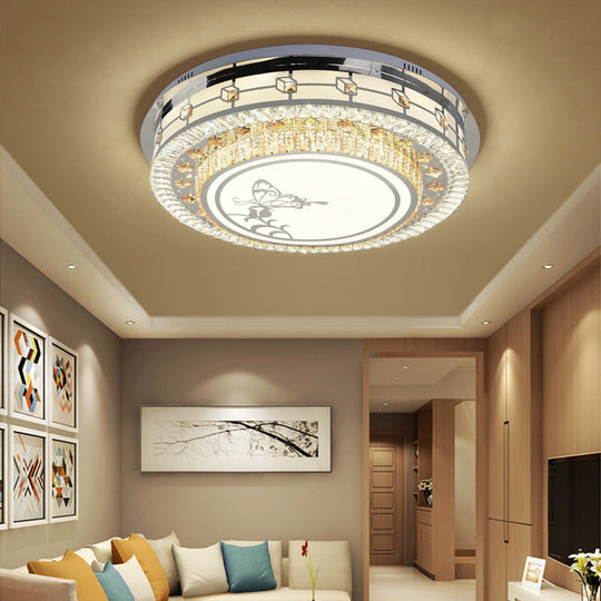 Contemporary Crystal Led Ceiling Light With Butterfly Pattern - Chrome Flush Mount Fixture