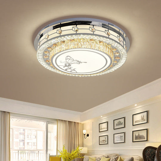 Contemporary Crystal Led Ceiling Light With Butterfly Pattern - Chrome Flush Mount Fixture 23.5/31.5