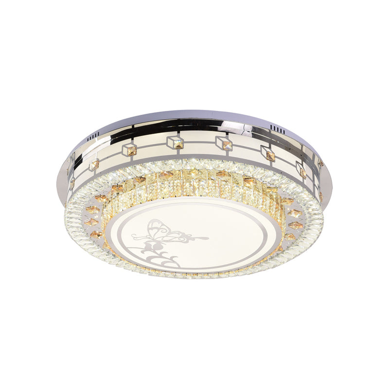 Contemporary Crystal Led Ceiling Light With Butterfly Pattern - Chrome Flush Mount Fixture