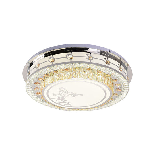 Contemporary Crystal Led Ceiling Light With Butterfly Pattern - Chrome Flush Mount Fixture 23.5/31.5