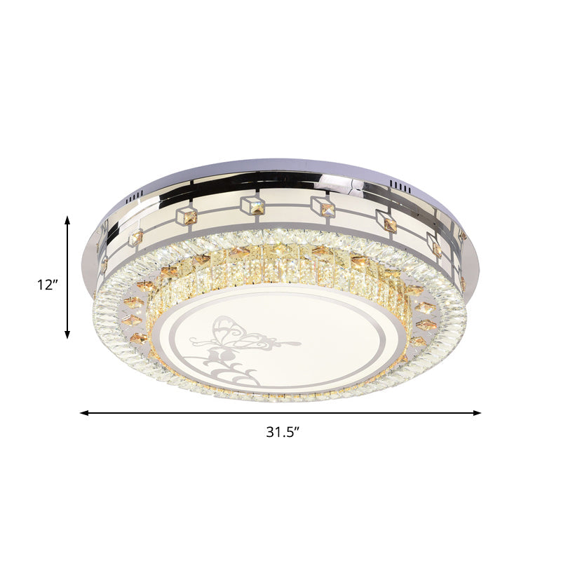 Contemporary Crystal Led Ceiling Light With Butterfly Pattern - Chrome Flush Mount Fixture