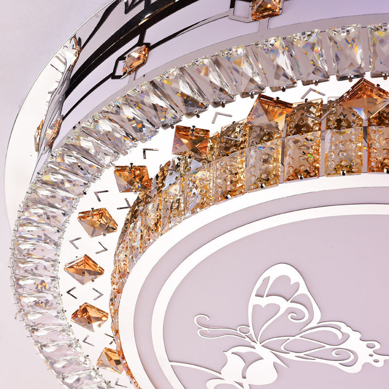Contemporary Crystal Led Ceiling Light With Butterfly Pattern - Chrome Flush Mount Fixture 23.5/31.5