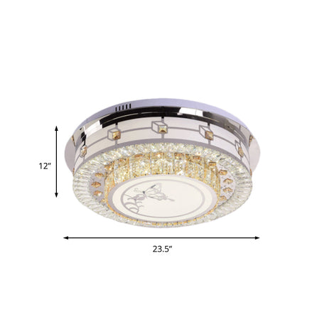 Contemporary Crystal Led Ceiling Light With Butterfly Pattern - Chrome Flush Mount Fixture 23.5/31.5